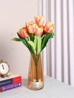 ARICK DECOR - Artificial Tulip Flower Bunch For Home Decor (9 Head Flower Peach)