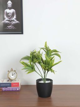 ARICK DECOR - Artificial Dracaena Green Bush with Basic Black Pot Natural Looking Plant