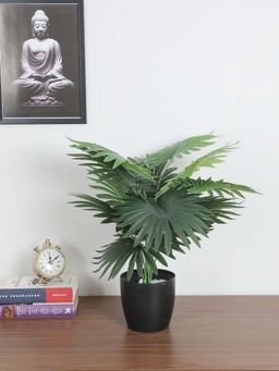 ARICK DECOR - Artificial Fan Palm Plants with Basic Black Pot 12 Leaves