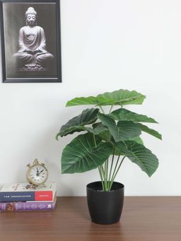 ARICK DECOR - Artificial Rubber Plants with Basic Black Pot 12 Green Leaves Natural Looking Plant