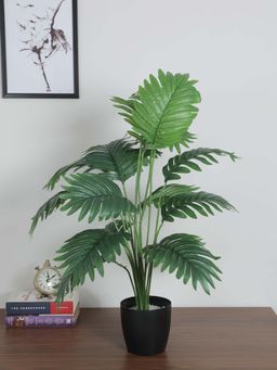 ARICK DECOR - Artificial Areca Palm Plants For Home Decor with Basic Black Pot 18 Leaves .