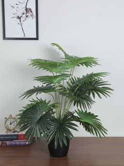 ARICK DECOR - Artificial Fan Palm Plants with Basic Black Pot Home Décor