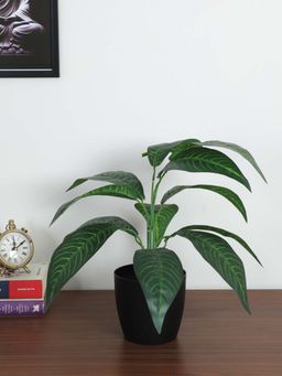 ARICK DECOR - Artificial Croton Plants with Black Pot For (50 Cm Tall, Dark-Green)