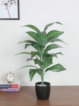 ARICK DECOR - Artificial Green Croton Plants 26 Leaves with Basic Black Pot