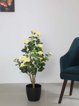 ARICK DECOR - Artificial Camellia Rose Flowers Plants with Pot Multicolor)