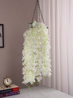ARICK DECOR - Artificial Hanging Orchid Flowers Bunch For Wall Decoration White (Pack of 2)