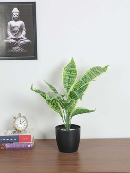 ARICK DECOR - Artificial Snake Plants with Black Pot For (50 Cm Tall, Green)