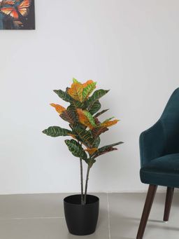ARICK DECOR - Artificial Garden Croton Plants Basic Black Pot Plant Durable
