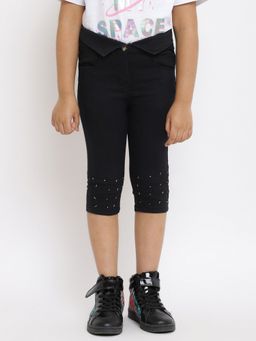 Tales & Stories - Girls Black Solid Capri