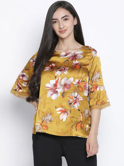 Oxolloxo - Flower Mezz Printed Nightwear Women Top - Yellow