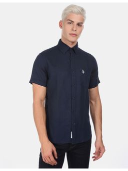 U.S. POLO ASSN. - Blue Short Sleeve Cotton Linen Shirt