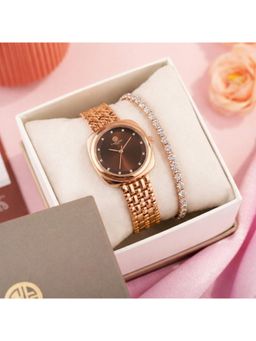 Carlton London - Women Chelsea Brown Dial Square Analog Watch & Bracelet - CLPLG120 (M)