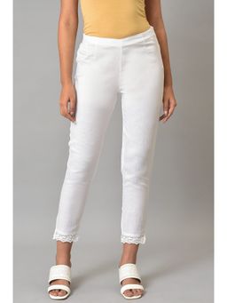 W - White Solid Slim Pants