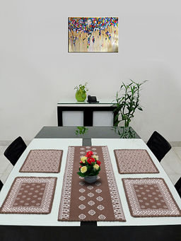 Saral Home - Cotton Dining Table Kitchen Placemats, 4 Mat -33x45cm, 1 Runner 33x120 cm Brown