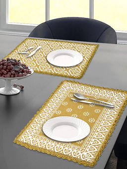 Saral Home - Cotton Crochet Antiskid Printed Table Mat set of 2 pc Yellow