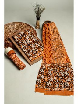 KISHORI - Printed Cotton Unstitched Salwar Suit Dress Material 3 Piece Set - Mustard & Yellow