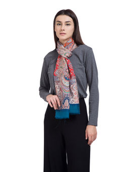 Shingora - Blue Wool Blend Abstract Printed Women Stole