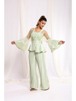 Ellemora - Green Leafy Grace Trio Bustier with Top and Pant (Set of 3)