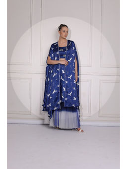 Ruhm - Blue Women Blouse with Lehenga and Cape (Set of 3)