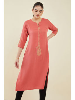 Soch - Women Coral Crepe Embroidery Kurta