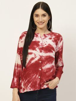 Maaesa - Brick Red & White Tie & Dyed Rayon Shirt