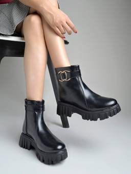 Shoetopia - Black Block Heel Reound Toe Casual Boots