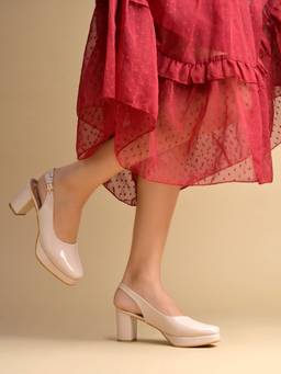 Shoetopia - Cream Red Block Heels Sandals
