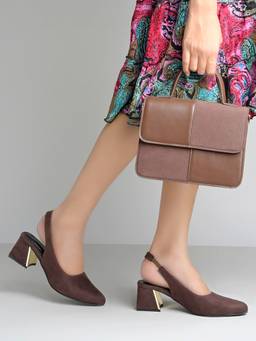 Shoetopia - Block Brown Heel Slingback Sandals