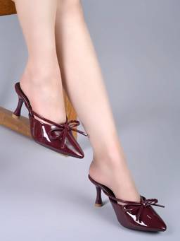 Shoetopia - Red Pointed Toe Bow Detail Stiletto Heel Sandals