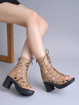 Shoetopia - Tan Onyx Lattice Gladiator Cage Heels Sandals
