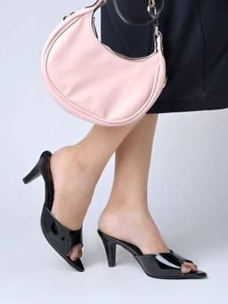 Shoetopia - Black Slip On Kitten Heel Sandals
