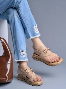 Shoetopia - Beige Comfort Slingback Sandals
