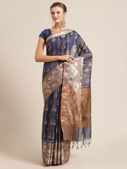 Banarasi Silk Works - Masrise Cotton Woven Saree Navy Blue with Unstitched Blouse
