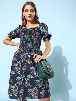 RARE - Women Casual Navy Blue Colour Knee Length Floral Dress