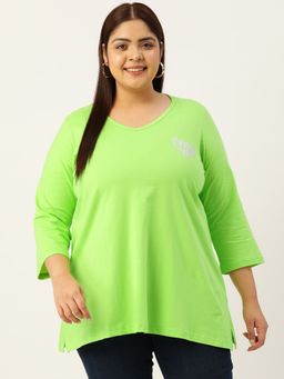 theRebelinme - Plus Size Womens Bright Green Solid Color Longline Cotton T-Shirt