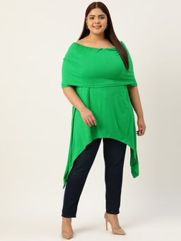 theRebelinme - Plus Size Womens Emerald Green Solid Color Layered Longline Knitted Top
