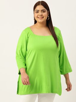 theRebelinme - Plus Size Womens Bright Green Solid Color Viscose Knitted Longline Top