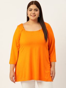 theRebelinme - Plus Size Womens Orange Solid Color Viscose Knitted Longline Top
