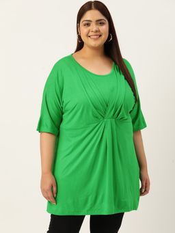 theRebelinme - Plus Size Womens Emerald Green Solid Color Viscose Knitted Gather Top