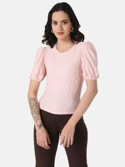 Kazo - Pink Puff Sleeves Textured Top