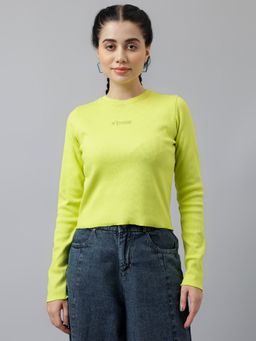 Xpose - Women Lime Green Round Neck Ribbed Fitted Top