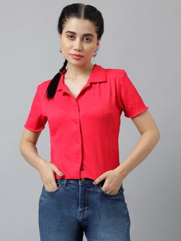 Xpose - Women Pink Regular Fit Spread Collar Short Sleeves Casual Shirt