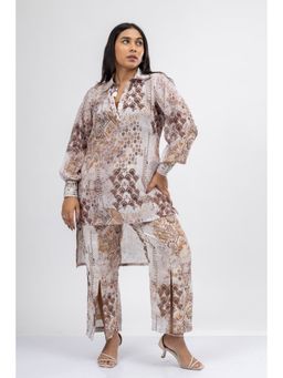 Mamicha - Alice Printed Georgette Off White Co-ord (Set of 3)