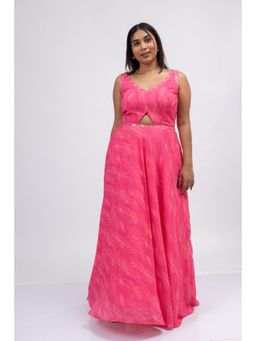 Mamicha - Floral Embroidered Sleeveless Pink Maxi Dress