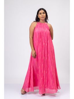 Mamicha - Irises Pink Halter Neck Printed Maxi Dress