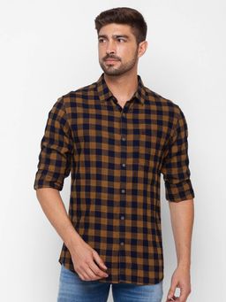 Spykar - Camel Khaki Cotton Full Sleeve Checks Shirt for Men