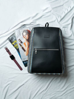 Zouk - Bombay Houndstooth Womens Black Vegan Leather Backpack-Daypack 14 Inch