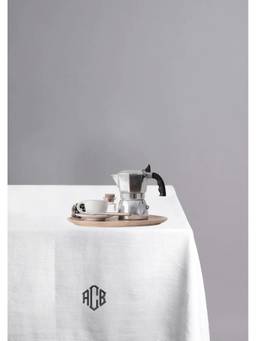 BEDLAM - White European Flax Linen Table Cover with Monogram (54x100)