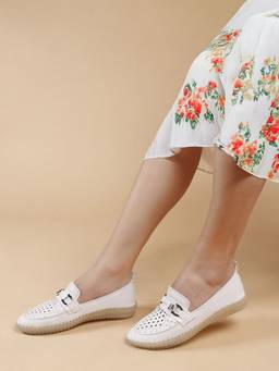 DENILL - White Synthetic Leather Casual Slip On Loafers