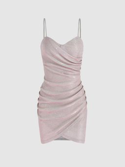 Cider - Sweetheart Neckline Glitter Bodycon Dress